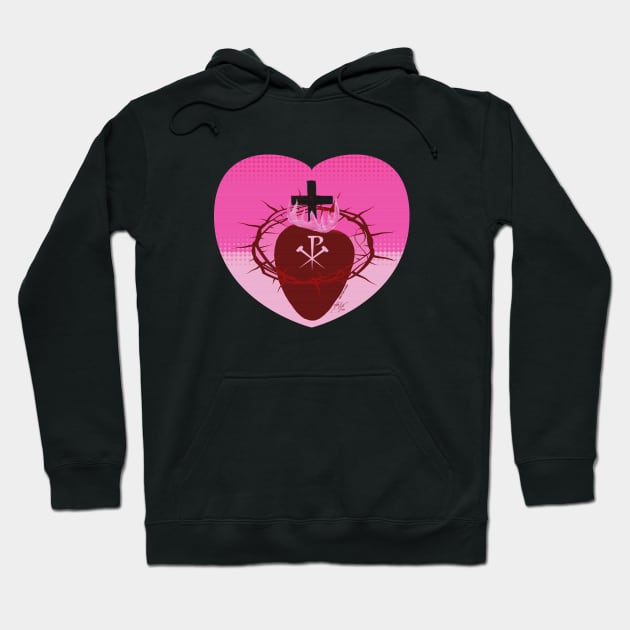 Sacred Heart of Jesus with Chi Rho Pink Hoodie by MikeCottoArt